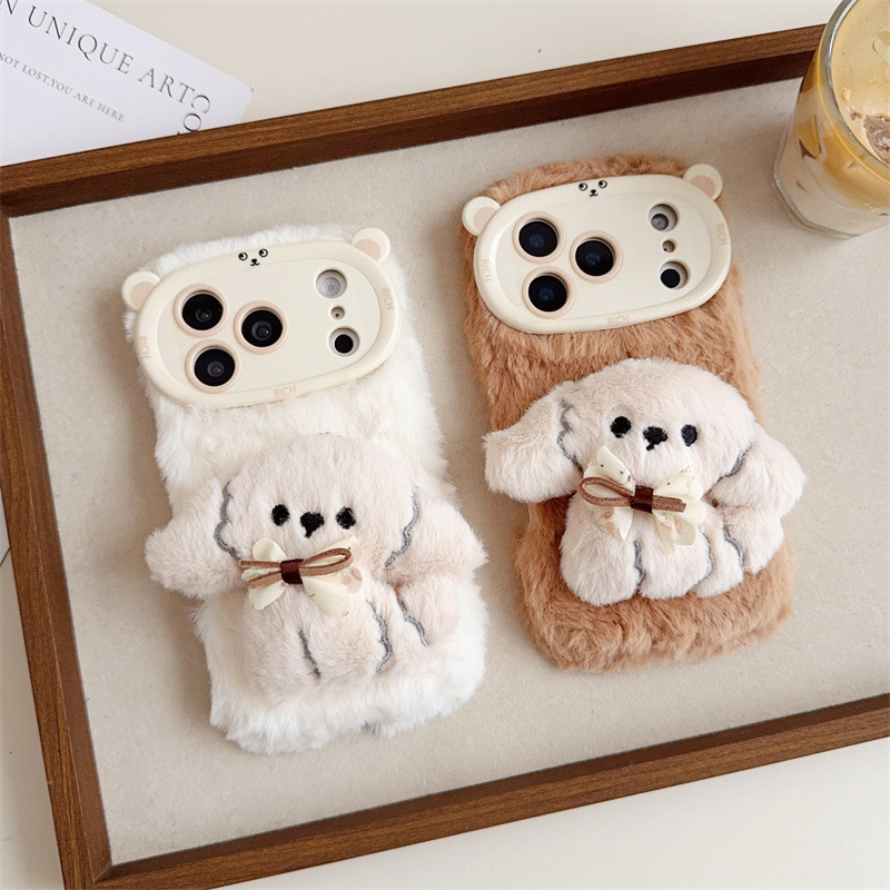 Phone Cases Bulk - 3D Cartoon Bowknot Puppy Warm Fluffy