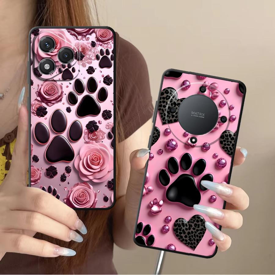 Phone Cases Honor - Pink Pet Paw Print Pattern Case