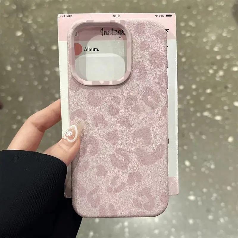 Phone Cases Pink - Pink Leopard Print Lichee Pattern Silicone