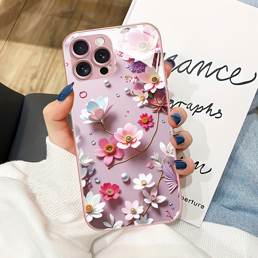 Pink Flower Tempered Glass Cas - огляд і ціна Phone Cases Pink